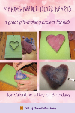 Making Needle Felted Hearts, a great gift-making project for kids