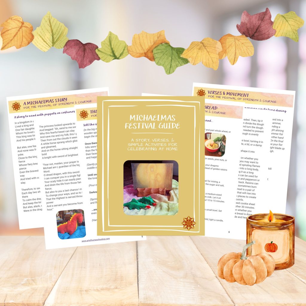Pages from The Michaelmas Festival Guide with a story, verse, and simple activities for celebrating at home