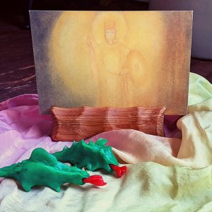 Small dragons modeled from colorful beeswax for Michaelmas